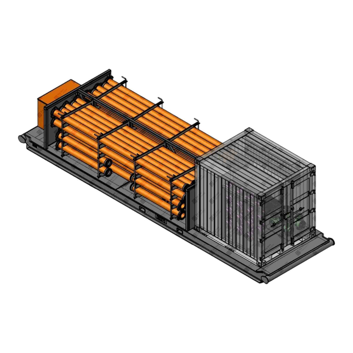 Pipe Sloop Skid - Frac Missile, W/ Hose Racks & Seacan