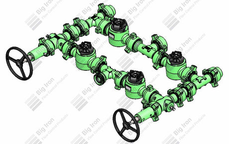 Manifold 2” Fig 1502 4 Plug Valve Single Stage W/ 2 Adjustables 10000 Psi Nace Service